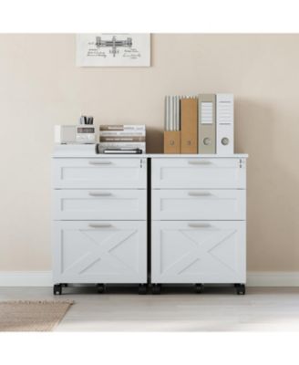 3-Drawer Rolling File Cabinet with Lock, Wooden Mobile Filing Cabinet for Home Office & Under Desk Storage, White