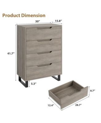 4-Drawer Dresser for Bedroom, 41.5" Tall Freestanding Storage Chest, Grey
