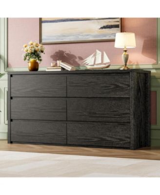 6-Drawer Dresser for Bedroom, Wide Handle-Free Wooden Storage Cabinet for Entryway & Living Room, Black