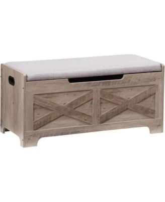 39.4" Wooden Storage Chest Entryway Bench, Toy Organizer Trunk with Safety Hinges for Bedroom and Living Room, Grey