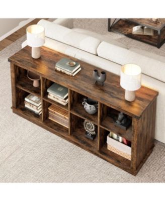 8 Cube Storage Organizer Bookshelf, 62" Long 3-Tier Farmhouse Bookcase for Entryway or Living Room, Brown