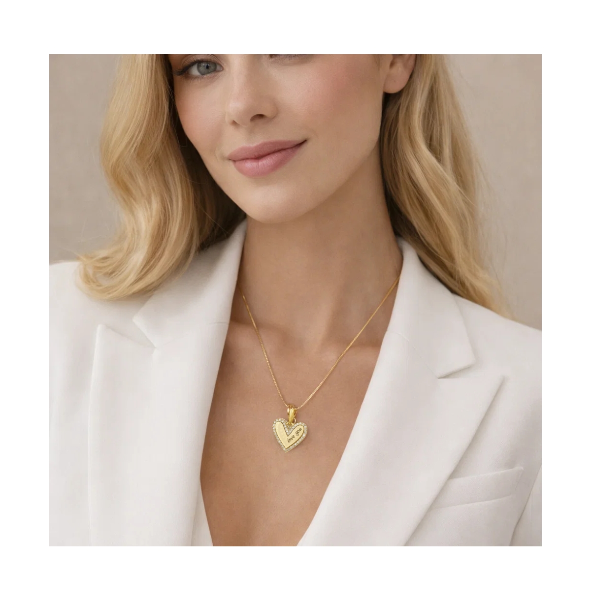 Hollywood Sensation Marina "Love You" Pave Heart Necklace