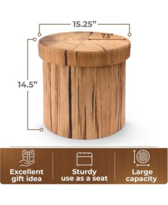 15 Inch Faux Tree Stumps Log Foldable Storage Ottoman - Perfect Footstool, Toy Box Storage, Chest Hassock and more