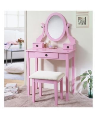  Moniys Wood Moniya Makeup Vanity Table and Stool Set, Pink