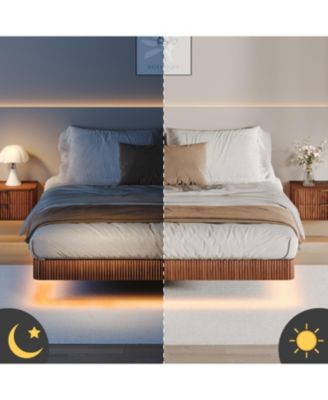 King LED Floating Bed Frame - Wave Texture, Heavy Duty Slats