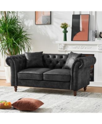Chesterfield Tech Fabric Sofa Set 3+2 Seat Black
