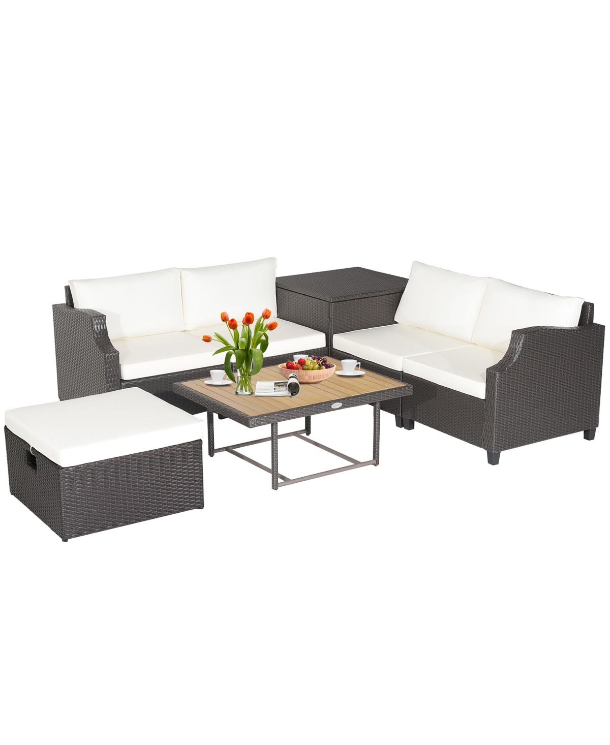 Costway 7pcs Patio Outdoor Pe Wicker Cushioned Furniture Conversation Set Sectional Sofa
