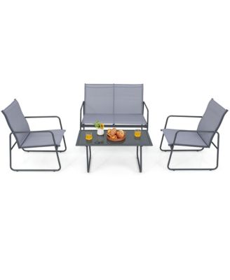 4-Piece Metal Patio Furniture Chat Set Outdoor Conversation Table Garden