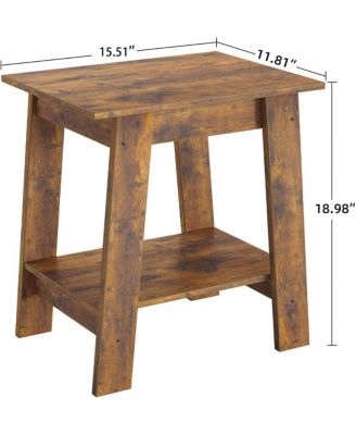 Farmhouse Side Table, Set of 2 Small Wooden End Table with 2-Layer Storage Shelves, Sofa Table for Small Space, Easy Assembly