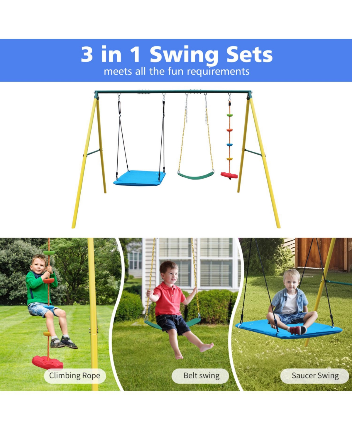 Streamdale Furniture Boys Safe & Fun Swing Set 2-Seat with Safety Belt