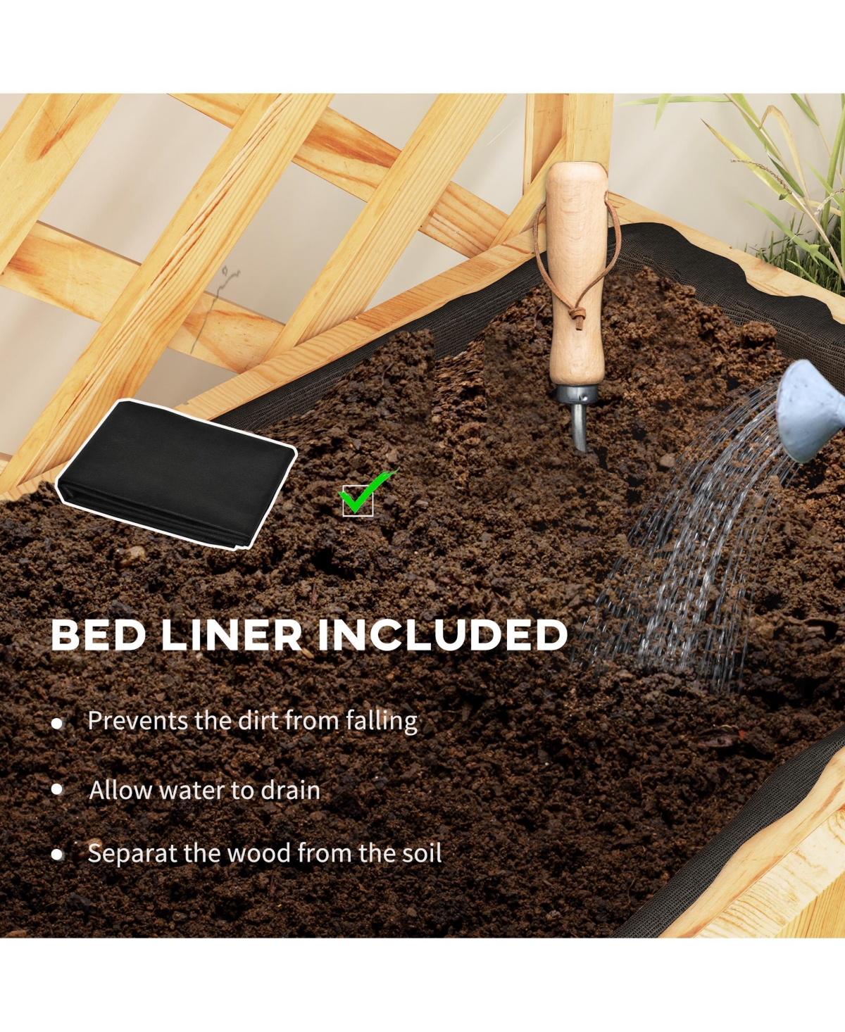 Outsunny Raised Garden Bed with Trellis and Plant Shelf, Natural