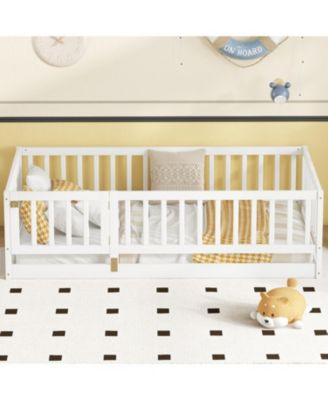 Twin Montessori Floor Bed with Fence and Door