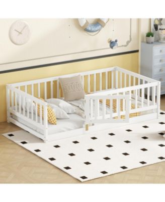 Twin Montessori Floor Bed with Fence and Door