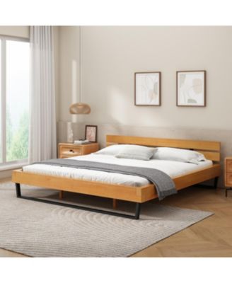 Pine Wood & Iron Bed Frame - Modern Industrial