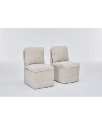 Linen Upholstered Armless Dining Chair with Storage