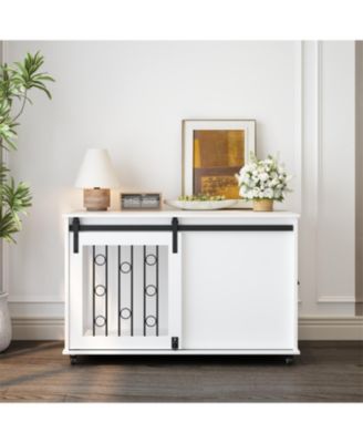  Dog Crate with Metal Bars and Lockable Wheels in White