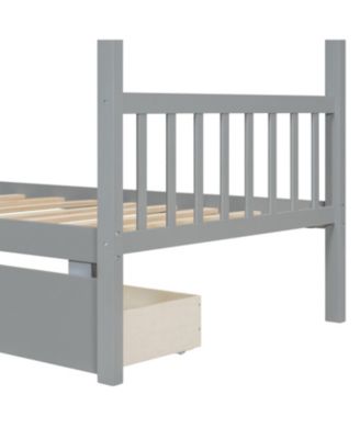 Twin Size Wooden House Bed with Drawers