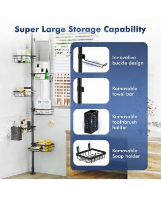 Adjustable Shower Caddy with 6 Baskets, Towel Rack, Toothbrush Case