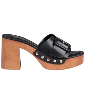 Women's York Buckle Wooden Block Heel Platform Sandals