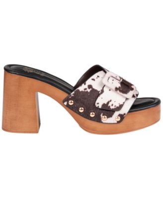 Women's York Buckle Wooden Block Heel Platform Sandals