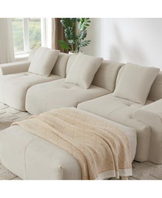 Streamdale Modern L-Shaped Corduroy Sectional Sofa with Movable Ottoman - No Assembly