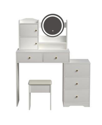 Vanity Desk with Mirror, Lights, & Chair