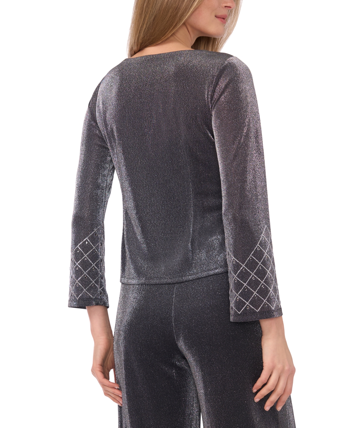 Msk Petite Long-Sleeve Rhinestone Top