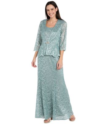 Petite 2-Pc. Metallic-Lace Gown & Jacket Set