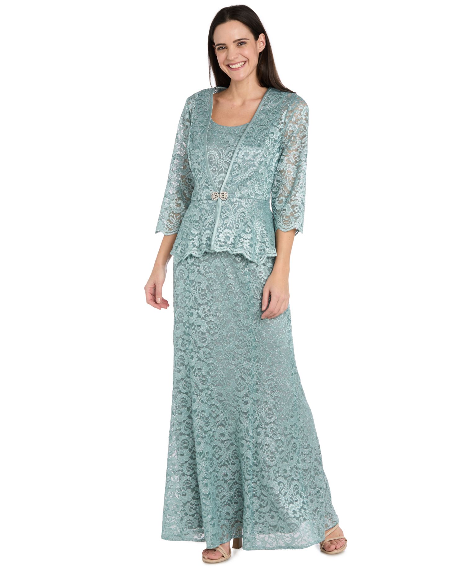 Petite 2-Piece Metallic-Lace Gown & Jacket Set