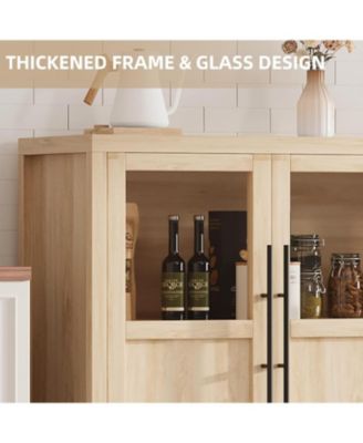 55" Buffet Cabinet with 4 Glass Doors, Modern Farmhouse Sideboard with Storage, Beige