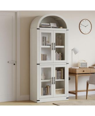 Arched Farmhouse Bookcase with Doors, 71.4" Tall Rounded Display Cabinet