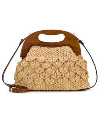 Scalloped Raffia Medium Sandrine Wooden Frame Crossbody Bag