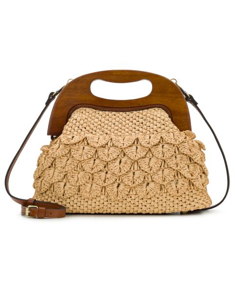 Женские Patricia Nash Sandrine Medium Scalloped Raffia Wooden Frame Crossbody Bag
