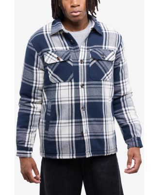 X RAY Men's Cotton Plaid Flannel Button-Up Shirt Jacket With Faux Shearling Lining