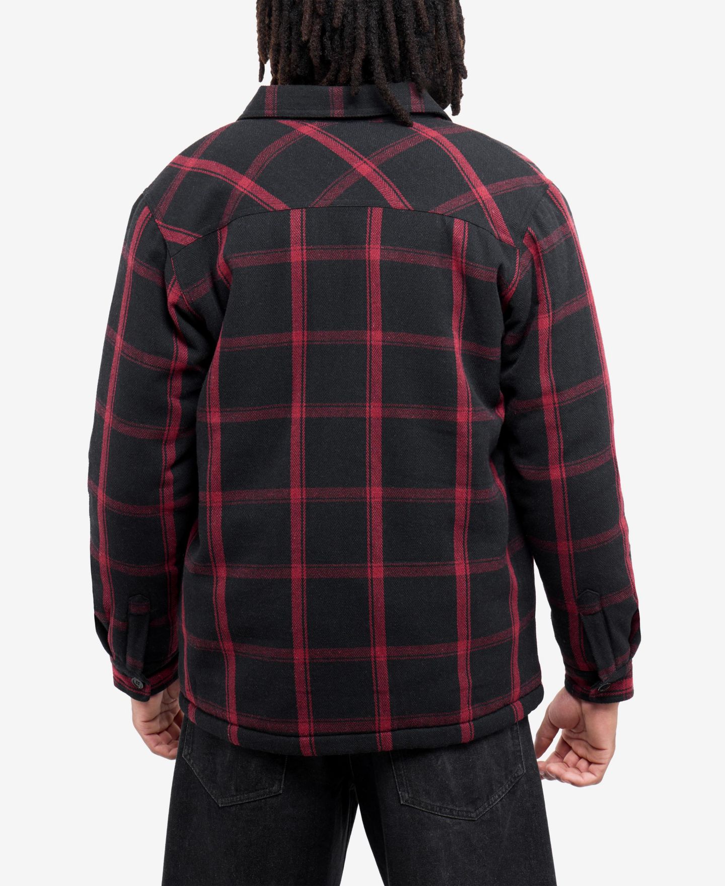 Мужская куртка XRAY Cotton Plaid Flannel Button-Up Shirt Jacket With Faux Shearling Lining, цвет: Чёрный / Бордовый — фото 2