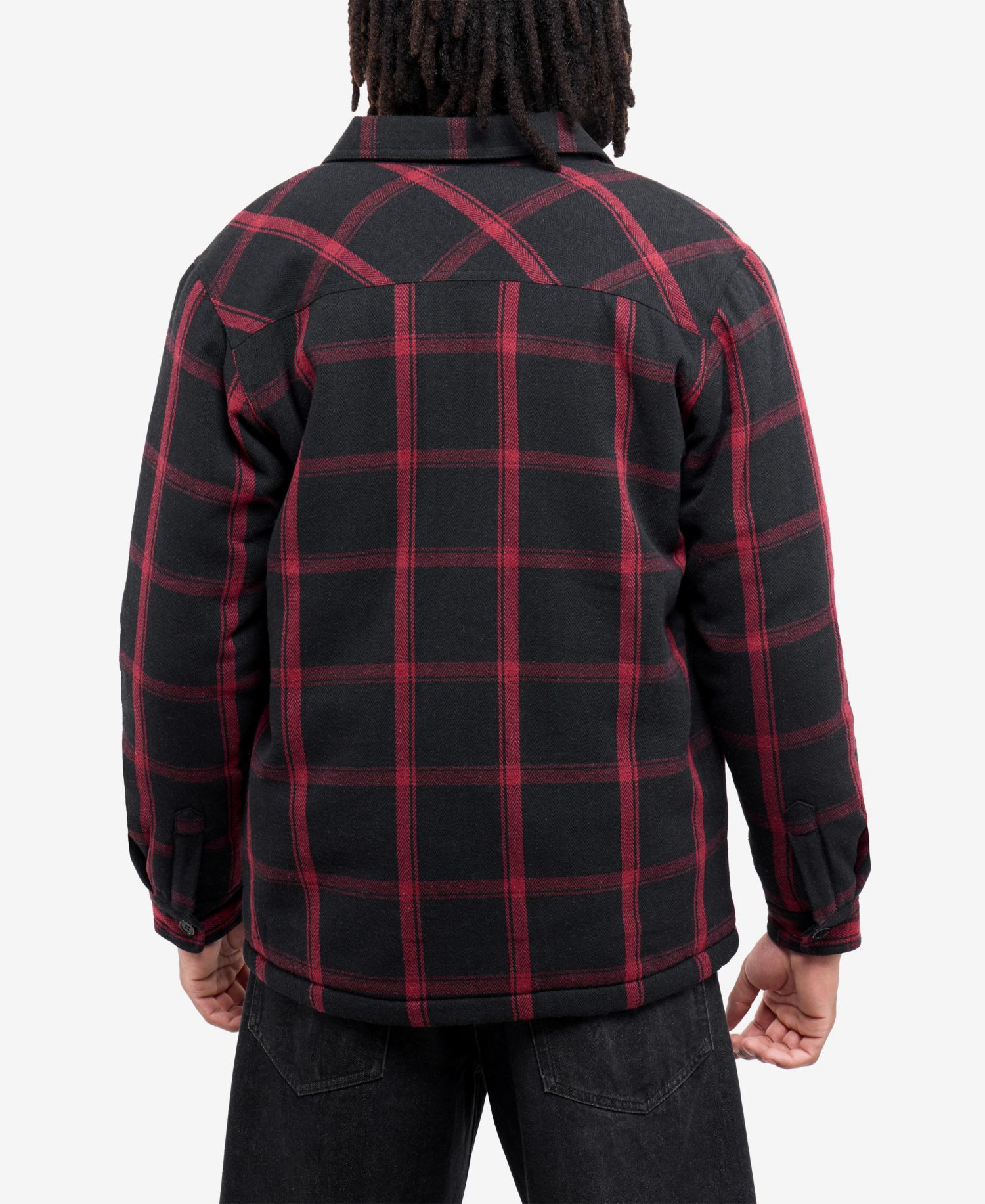Men's Cotton Plaid Flannel Button-Up Shirt Jacket With Faux Shearling Lining