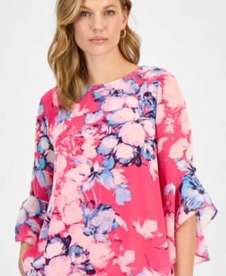 Women's Printed Ruffle-Sleeve Blouse