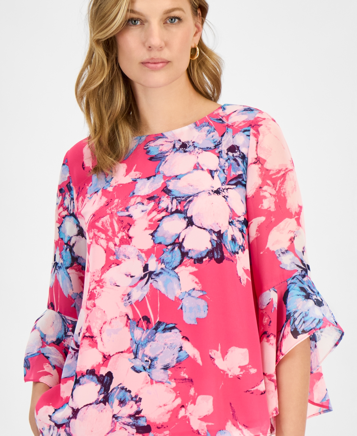 Kasper Women's Printed Ruffle-Sleeve Blouse