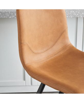 Faux Leather Ergonomic Bar Stool with Footrest - Metal Frame (2 Sets)