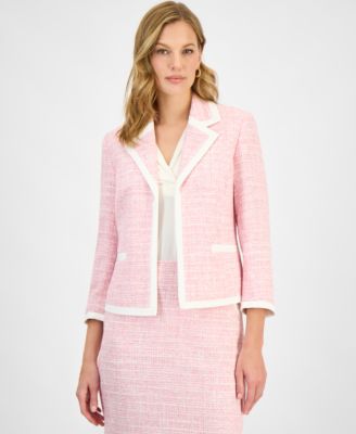 Petite Welt Pockets Notched Collar Open-Front Jacket