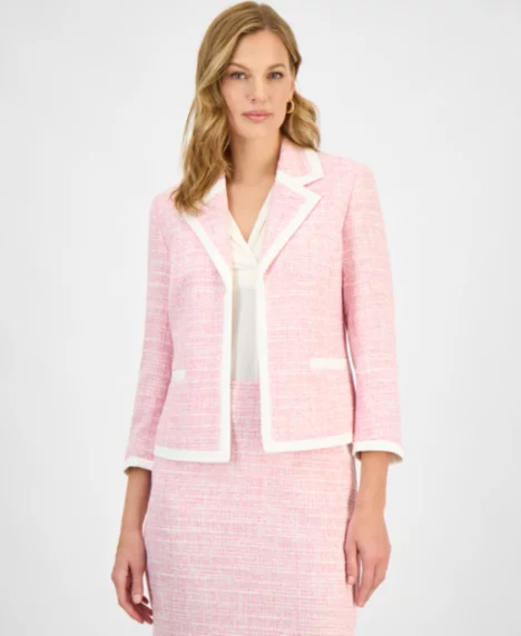 Women's Framing-Trim Open-Front Blazer, Regular & Petite - Pink Perfection Multi