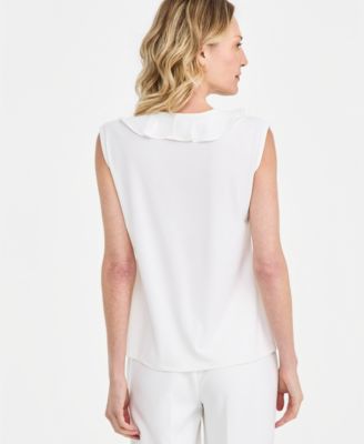 Women's Mixed-Media Ruffled Top, Regular & Petite