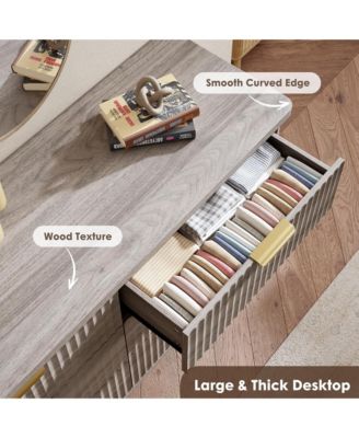 Fluted Dresser for Bedroom, 6 Deep Drawer Modern Wood Storage Chest, Grey