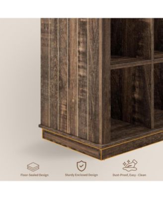 9-Cube Storage Organizer Bookcase, 37.4" Long Low 4-Tier Farmhouse Wood Shelf for Entryway & Living Room, Black