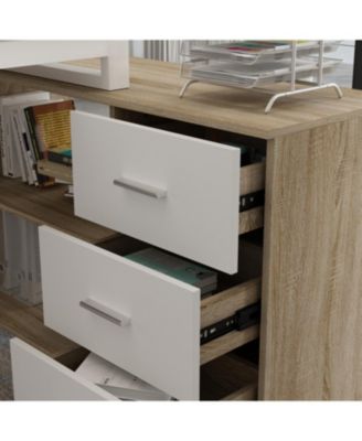 3-Drawers Removable Tabletop L-Shaped Computer Desk, Writing Desk, Office Desk,Shelves