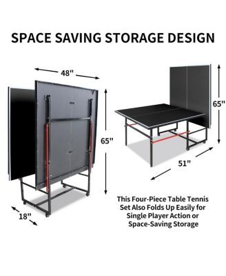 8FT Indoor Table Tennis Table Set with Foldable MDF Surface, Portable Ping Pong Table with Net, 2 Paddles and 3 Balls for Home Use
