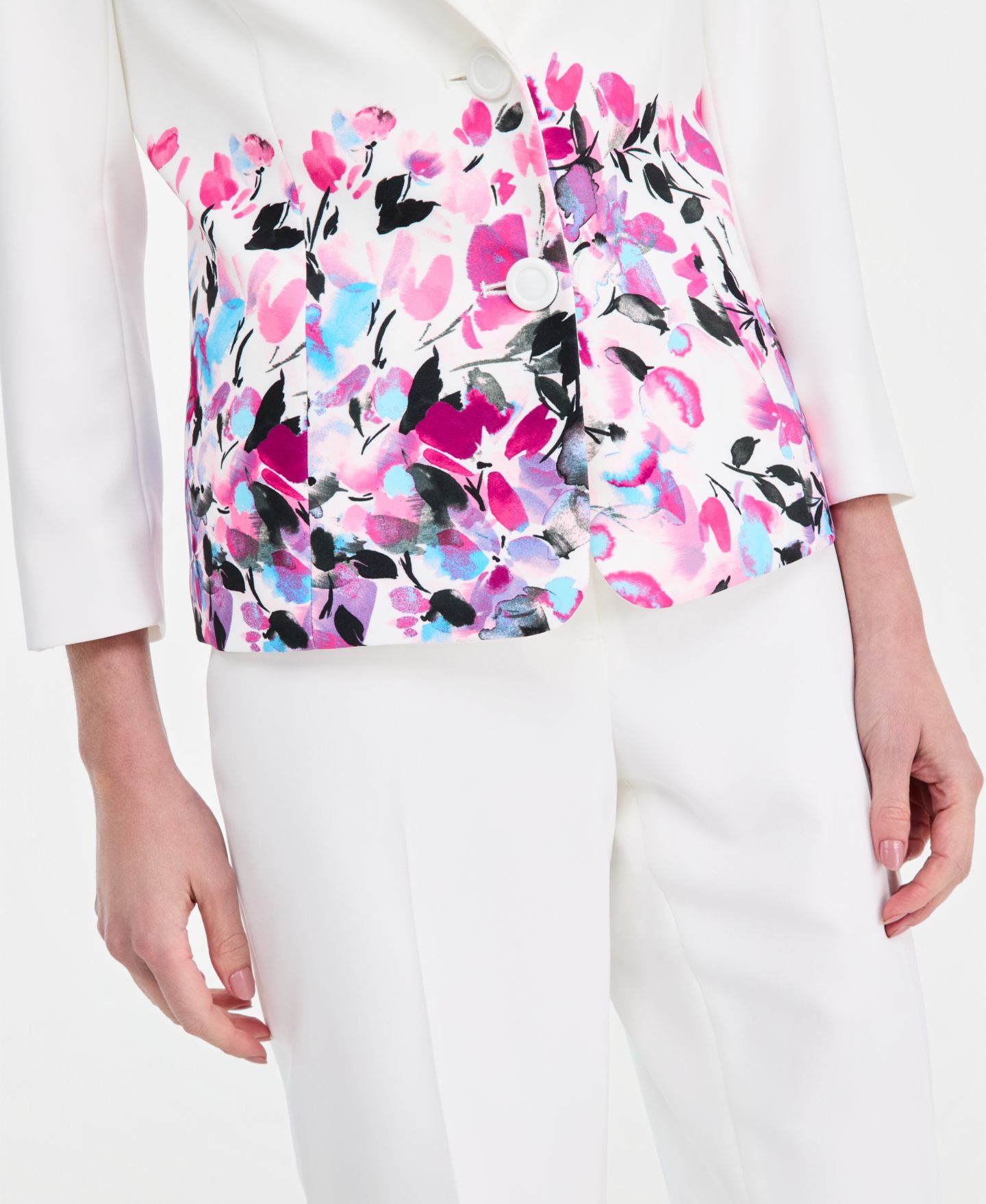 Женский пиджак Kasper Petite Floral-Print Double-Button Blazer, цвет: Белый разноцветный — фото 5