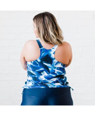 Women's Plus Size Maya Tankini Swim Top With Built-In Bra and Black Long Bike Swim Shorts