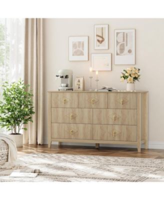 Wide Fluted Dresser, 7 Drawer Modern Wood Storage Chest for Bedroom, Living Room or Entryway