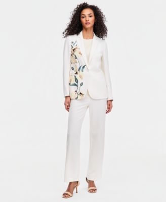 Women's Placement-Print One-Button Blazer & High Rise Wide-Leg Pull-On Pants
